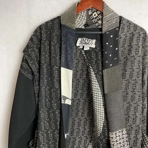 Vintage Donna Jessica Boho Art To Wear Patchwork Blazer Black and White Size 1 - Picture 5 of 12